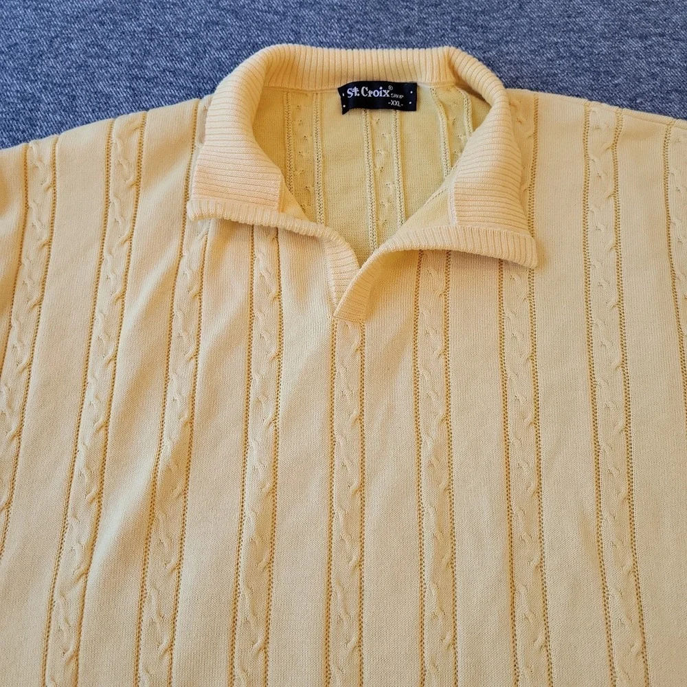 VTG St. Croix Sweater Men's 2XL Yellow Knit Long Sleeve Stretch Banded Waist‎